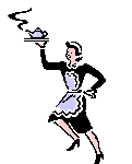 Waitress arriving with a tray
