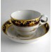 Chamberlain Worcester Tea Cup & Saucer, Dejeuney, gilded roses, blue border with gold barley ears, pattern number 273, c1802-5