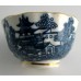 Caughley Scalloped Trio of Tea Bowl, Coffee Can and Saucer, Blue and White 'Pagoda'  Landscape Pattern,  c1785