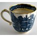 Caughley Scalloped Trio of Tea Bowl, Coffee Can and Saucer, Blue and White 'Pagoda'  Landscape Pattern,  c1785