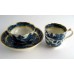 SOLD Caughley Scalloped Trio of Tea Bowl, Coffee Can and Saucer, Blue and White 'Pagoda'  Landscape Pattern,  c1785 SOLD