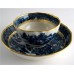 SOLD Caughley Scalloped Trio of Tea Bowl, Coffee Can and Saucer, Blue and White 'Pagoda'  Landscape Pattern,  c1785 SOLD