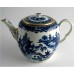 Worcester Barrel Shaped Teapot, Decorated in Blue and White  with the 'Two Figures in a Temple Landscape' Pattern, Disguised Numeral Mark, c1775-85