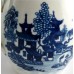 Worcester Barrel Shaped Teapot, Decorated in Blue and White  with the 'Two Figures in a Temple Landscape' Pattern, Disguised Numeral Mark, c1775-85