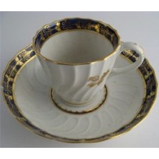 Barr Worcester Coffee Can and Saucer, Shanked Shape with Blue  and Gilt Border and Gilded Thistles, Scratched 'B' mark, c1795