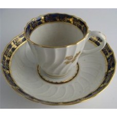 Barr Worcester Coffee Can and Saucer, Shanked Shape with Blue  and Gilt Border and Gilded Thistles, Scratched 'B' mark, c1795