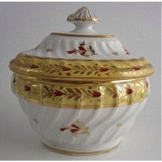 Rare Chamberlain Worcester Yellow Ground Oval Shanked  Sucrier and Cover, Red and Gilt Decoration, Pattern 221, c1800