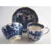Caughley Scalloped Trio of Tea Bowl, Coffee Can and Saucer, Blue and White 'Pagoda'  Landscape Pattern,  c1785