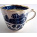 Caughley Scalloped Trio of Tea Bowl, Coffee Can and Saucer, Blue and White 'Pagoda'  Landscape Pattern,  c1785