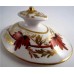 Coalport Oval Teapot and Stand, Red and Gilt Vine Leaf  Decoration, c1800-1805