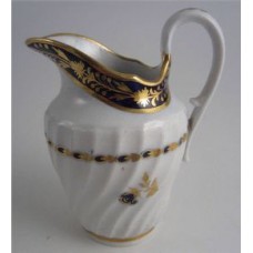 Salopian Jug, 'Waisted' Spiral Moulded Body, Underglaze  Cobalt Blue with Gilt Decoration, c1795