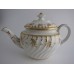 Coalport 'John Rose' Teapot, Waisted Spiral Fluted Oval 'Gilded' Flower Sprig Decoration, c1798