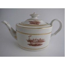 Coalport 'John Rose' Rare Oval Straight Sided Teapot, Applied  Classical Scenic Views, c1803