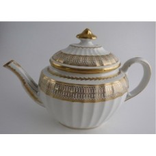 Coalport 'John Rose' New fluted Oval Gilt Teapot,  'Interlinked Ellipses and Dot' Gilt Decoration, c1798