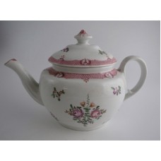 Coalport 'John Rose' Teapot Decorated in 'New Hall' Style with Flower Decoration and Pink Diaper Borders, c1805