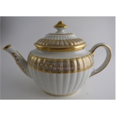 Coalport 'John Rose' New Fluted Oval Gilt Teapot, 'Interlinked Ellipses and Dot' Gilt Decoration, c1798