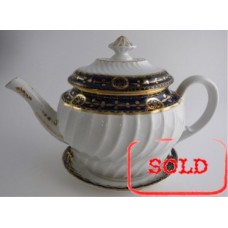 SOLD Coalport 'John Rose' Waisted Spiral Fluted Oval Blue and Gilt Decorated Teapot and Stand, c1798 SOLD