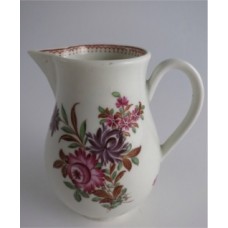 'First Period' Worcester Sparrow Beak Milk Jug, Pear Shape  Body, Polychrome Floral Decoration, c1770