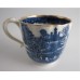 Caughley Scalloped Trio of Tea Bowl, Coffee Can and Saucer, Blue and White 'Pagoda' Landscape Pattern, c1785