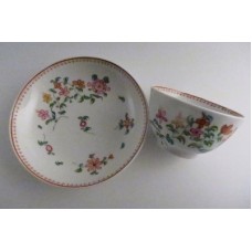 New Hall Tea Bowl and Saucer, Floral Decoration, c1795