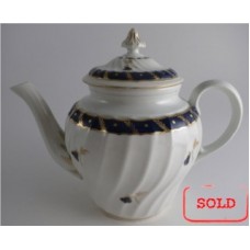 SOLD Worcester Circular Shanked Teapot, Blue and Gilt Decoration with 'Bluebell pattern', c1795 SOLD