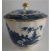 SOLD Caughley fluted Sucrier and Cover, printed with blue and white 'Pagoda' pattern with applied gilded decoration, Salopian 'S' mark, c1785 SOLD 