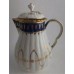 SOLD Worcester Pear Shaped Milk Jug and Cover, moulded fluted body, shallow domed cover with flower finial. Decorated in underglaze cobalt blue and rich gilding, c1775 SOLD 