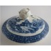 First Period Worcester Teapot Cover, Blue and White 'Fence Pattern', Moulded Flower Finial, c1775