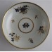 Worcester Trio, Decorated in Underglaze Blue with Formal Flowers, Honey Gold Leaves and Stems, Gold Dentil Rim and Base, c1785