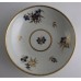 Worcester Trio, Decorated in Underglaze Blue with Formal Flowers, Honey Gold Leaves and Stems, Gold Dentil Rim and Base, c1785