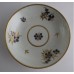 Worcester Tea Bowl and Saucer, Decorated in Underglaze Blue with Formal Flowers, Honey Gold Leaves and Stems, Gold Dentil Rim and Base, c1785