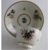 Worcester Tea Bowl and Saucer, Decorated in Underglaze Blue with Formal Flowers, Honey Gold Leaves and Stems, Gold Dentil Rim and Base, c1785