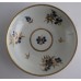 Worcester Tea Bowl and Saucer, Decorated in Underglaze Blue with Formal Flowers, Honey Gold Leaves and Stems, Gold Dentil Rim and Base, c1785