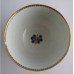 Worcester Tea Bowl and Saucer, Decorated in Underglaze Blue with Formal Flowers, Honey Gold Leaves and Stems, Gold Dentil Rim and Base, c1785