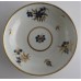 Worcester Tea Bowl and Saucer, Decorated in Underglaze Blue with Formal Flowers, Honey Gold Leaves and Stems, Gold Dentil Rim and Base, c1785