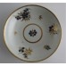 Worcester Saucer, Decorated in Underglaze Blue with Formal Flowers, Honey Gold Leaves and Stems, Gold Dentil Rim, c1785