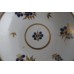 Worcester Saucer, Decorated in Underglaze Blue with Formal Flowers, Honey Gold Leaves and Stems, Gold Dentil Rim, c1785