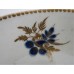 Worcester Saucer, Decorated in Underglaze Blue with Formal Flowers, Honey Gold Leaves and Stems, Gold Dentil Rim, c1785