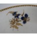 Worcester Saucer, Decorated in Underglaze Blue with Formal Flowers, Honey Gold Leaves and Stems, Gold Dentil Rim, c1785
