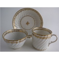 Coalport Spiral Shanked Trio (Tea Bowl, Coffee Can and Saucer), Gilded Leaf Garland Decoration, c1800