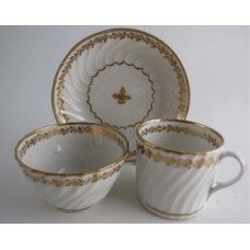 Coalport Spiral Shanked Trio (Tea Bowl, Coffee Can and Saucer), Gilded Leaf Garland Decoration, c1800