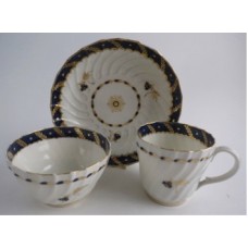 Worcester Oval Shanked Trio, Blue and Gilt Decoration with 'Bluebell pattern', c1795