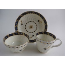 Worcester Oval Shanked Trio, Blue and Gilt Decoration with 'Bluebell pattern', c1795