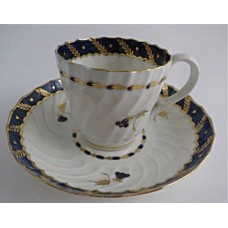 Worcester Oval Shanked Coffee Cup and Saucer, Blue and Gilt Decoration with 'Bluebell pattern', c1795