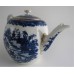 Worcester Barrel Shaped Teapot and Cover, Decorated with Blue and White prints of the Oriental 'Temple' pattern (without a bridge), c1785