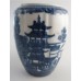 Caughley 'Barrel' Shaped Vertically Moulded Tea Canister (no lid), Decorated with Blue & White 'Pagoda' Pattern, c1785