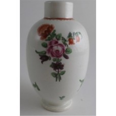 Worcester Tea Canister, Floral Polychrome enamel decoration, c1775