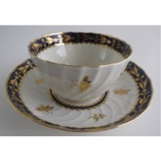 Flight and Barr period Worcester Shanked Tea Bowl and Saucer, Blue and Gilt Decoration with the 'Fly' pattern, c1790