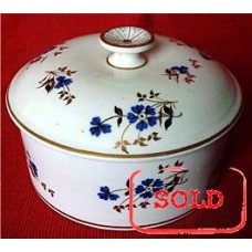 SOLD Rare Derby Butter Tub and Cover, Decorated In Charming Blue, Black and Gilt Flowers, c1800 SOLD