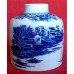 Staffordshire Pearlware Cylindrical Tea Canister, Printed with Blue 'Oriental scenes', c1795